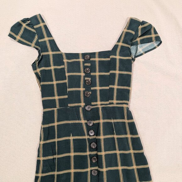 Trixxi Hunter Green Plaid Dress with Open Back - Women's sz M - Picture 3 of 11
